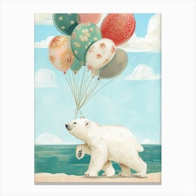 Polar Bear Holding Balloons Storybook Illustration 2 Canvas Print
