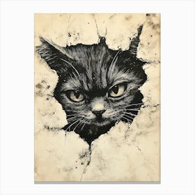 Angry Cat Watching from Wall Hole 5 Canvas Print