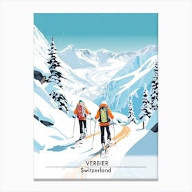 Verbier   Switzerland, Ski Resort Poster Illustration 1 Canvas Print
