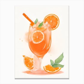 Aperol With Ice And Orange Watercolor Vertical Composition 15 Canvas Print