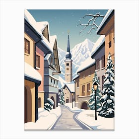 Vintage Winter Travel Illustration Hallstatt Austria 4 Canvas Print