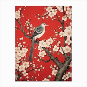 Blossoms And Bird 1 Vintage Japanese Botanical Canvas Print