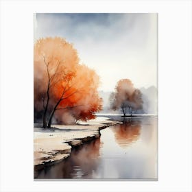 Watercolor Of Trees By The River 1 Canvas Print