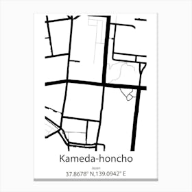 Kameda Honcho,Japan Minimalist Map Canvas Print