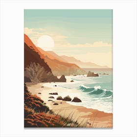 Vintage Retro Print Of Pfeiffer Beach, Big Sur California 1 Canvas Print