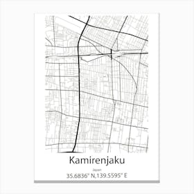 Kamirenjaku,Japan Minimalist Map Canvas Print