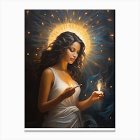 Woman Holding A Candle Canvas Print