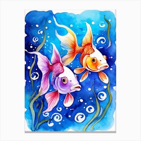 Twin Goldfish Watercolor Painting (29) Canvas Print