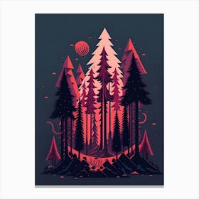 A Fantasy Forest At Night In Red Theme 48 Canvas Print