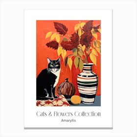 Cats & Flowers Collection Amaryllis Flower Vase And A Cat, A Painting In The Style Of Matisse 0 Canvas Print