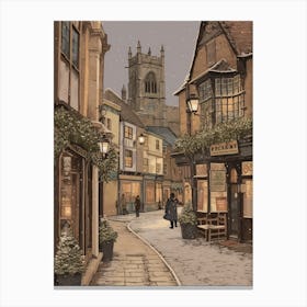 Vintage Winter Illustration Canterbury United Kingdom 2 Canvas Print