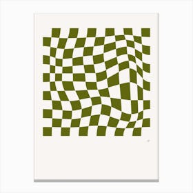 Wavy Checkered Pattern Poster Olive Canvas Print