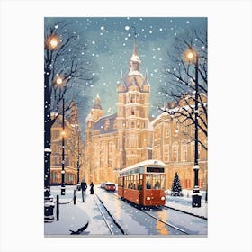 Winter Travel Night Illustration Vienna Austria 2 Canvas Print