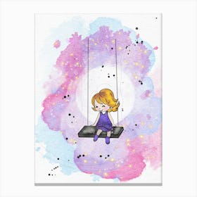 Little Girl On Swing Canvas Print