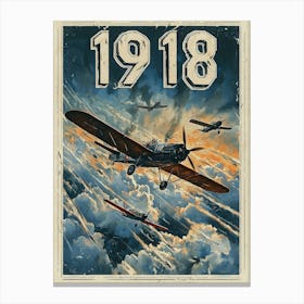 Aihrgdesign A Vintage Aviation Poster Depicting 1918 Biplane 3 Canvas Print