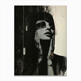 Woman Static Paint Drip Abstract Dark Gothic Collage Canvas Print