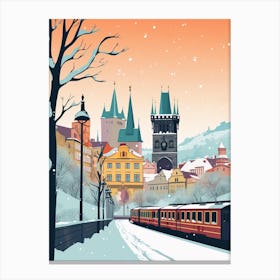 Vintage Winter Travel Illustration Prague Czech Republic 1 Canvas Print