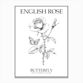 English Rose Butterfly Line Drawing 1 Poster Canvas Print