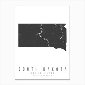 South Dakota Mono Black And White Modern Minimal Street Map Canvas Print