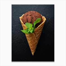 Ice cream in a waffle cup — Food kitchen poster/blackboard, photo art Canvas Print