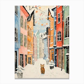 Cat In The Streets Of Zurich   Switzerland With Snow 2 Canvas Print