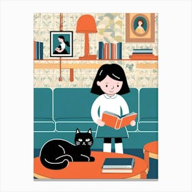 Illustration Of A Girl Reading A Book Canvas Print