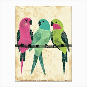 Three Parrots On A Branch Canvas Print