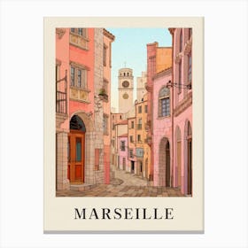 Marseille France 5 Vintage Pink Travel Illustration Poster Canvas Print