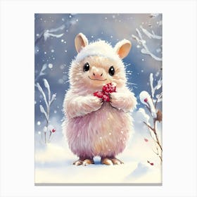 Cute Hamster In The Snow Canvas Print