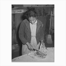 Daughter Of Pomp Hall, Tenant Farmer, Slicing Bacon, Creek County, Oklahoma, See General Caption Number 23 By Canvas Print