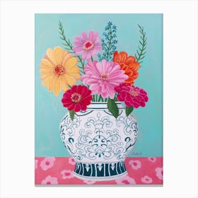 Chinoiserie Vase And Zinnia Canvas Print