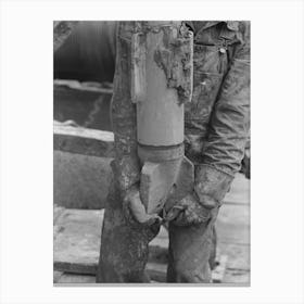 Oil Field Worker Holding Bit, Oil Well, Kilgore, Texas By Russell Lee Canvas Print