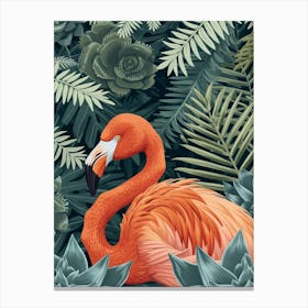 Andean Flamingo And Bromeliads Minimalist Illustration 2 Canvas Print
