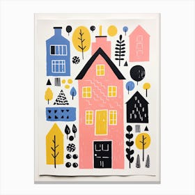 A House In Costwolds, Abstract Risograph Style 2 Canvas Print