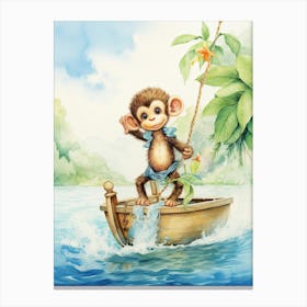 Monkey Painting Sailing Watercolour 2 Canvas Print