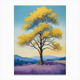 Painting Of A Tree, Yellow, Purple (30) Canvas Print