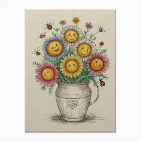 Smiley Sunflowers Canvas Print