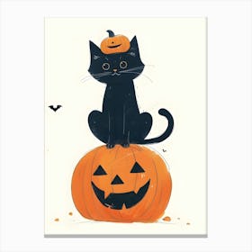 Halloween Cat Sitting On Pumpkin Canvas Print