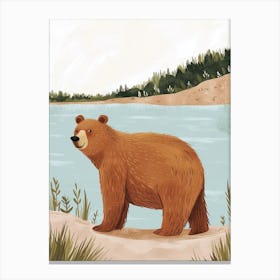 Brown Bear Standing On A Riverbank Storybook Illustration 3 Canvas Print