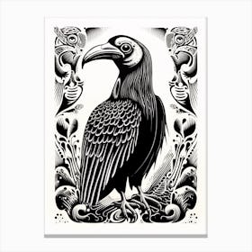 B&W Bird Linocut Vulture 2 Canvas Print