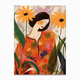 Woman With Autumnal Flowers Black Eyed Susan 3 Canvas Print