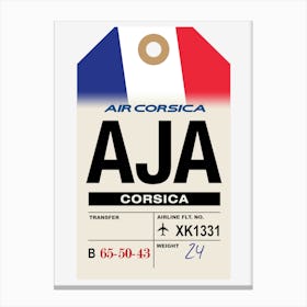 Corsica (AJA) France Vintage Airline Luggage Tag Canvas Print