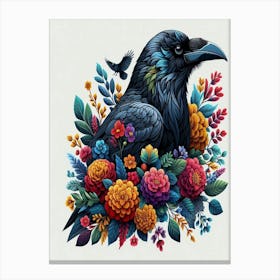 Crow And Flowers 1 Canvas Print