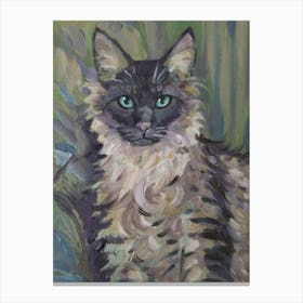 Serious cat on a green background Canvas Print