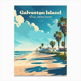 Galveston Island Texas Beach Vacation Digital Travel Art Canvas Print