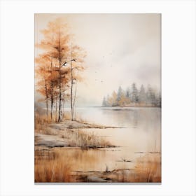 Lake In The Woods In Autumn, Painting 34 Canvas Print