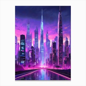 Neon Skyline Of A Futuristic Megalopolis Canvas Print