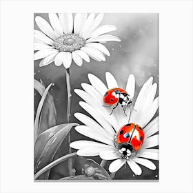 Ladybugs On Daisies Canvas Print