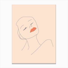 Line Art Woman Body Portrait Orange 2 Canvas Print