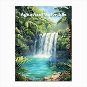 Agua Azul Waterfalls Beautiful Digital Travel Illustration Canvas Print